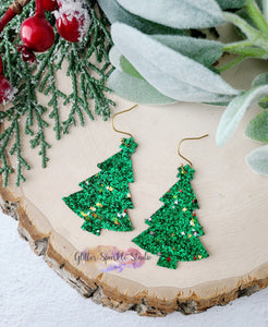 Pair of Tinsel Layered Star Topped Tree Dangle Earring Steel Rule Die