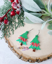 Load image into Gallery viewer, 2 inch Whimsical Layered Star Topped Christmas Tree Petite Dangle Earring Steel Rule Die