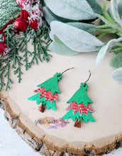 Load image into Gallery viewer, 2 inch Whimsical Layered Star Topped Christmas Tree Petite Dangle Earring Steel Rule Die