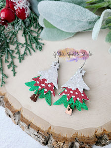 2 inch Whimsical Layered Star Topped Christmas Tree Petite Dangle Earring Steel Rule Die