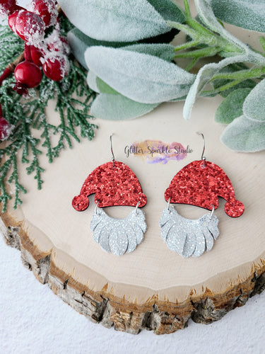 Pair of 2 inch Santa Hat and Fringed Beard Christmas Petite Dangle Earring Steel Rule Die