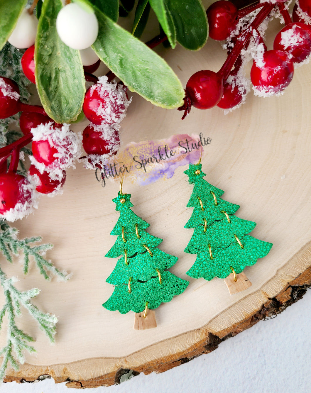 2.1 inch Fancy Star Topped Tiered Christmas Tree Petite Dangle Earring Steel Rule Die
