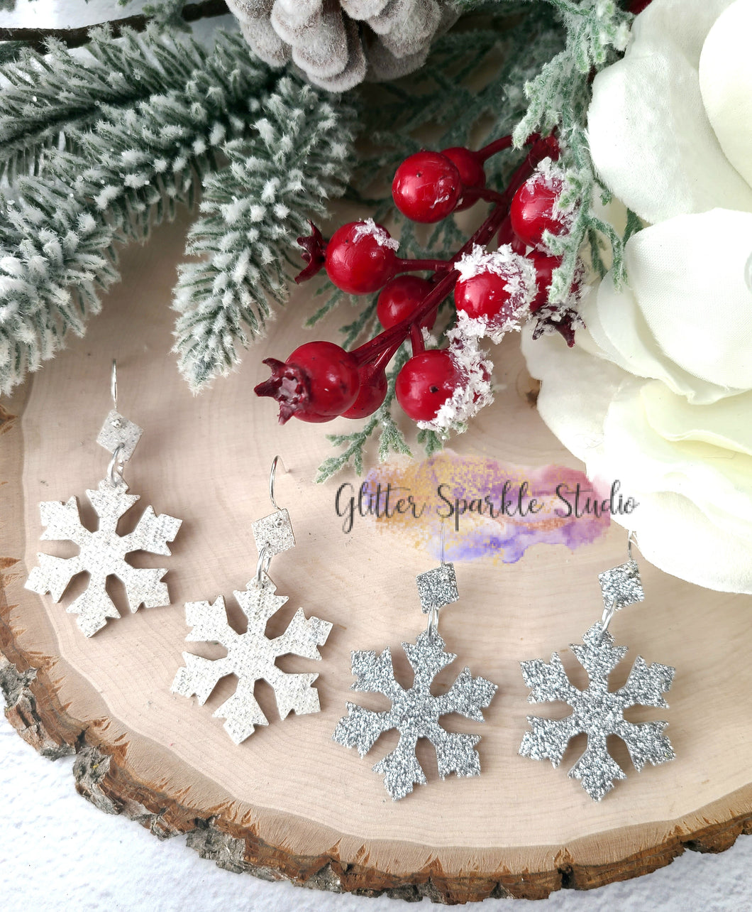 Pair of Delicate Petite Snowflake Diamond Drops Earrings Steel Rule Die