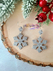 Pair of Delicate Petite Snowflake Diamond Drops Earrings Steel Rule Die